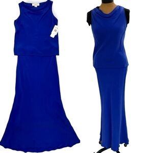NWT 100% Silk Jones New York Blueberry 2-pc shell & mermaid maxi skirt lined 8  